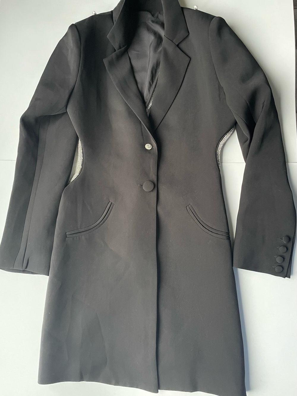 Plunge Backless Blazer Dress Crystal Open Back Tuxedo Mini Dress Medium - Picture 6 of 13
